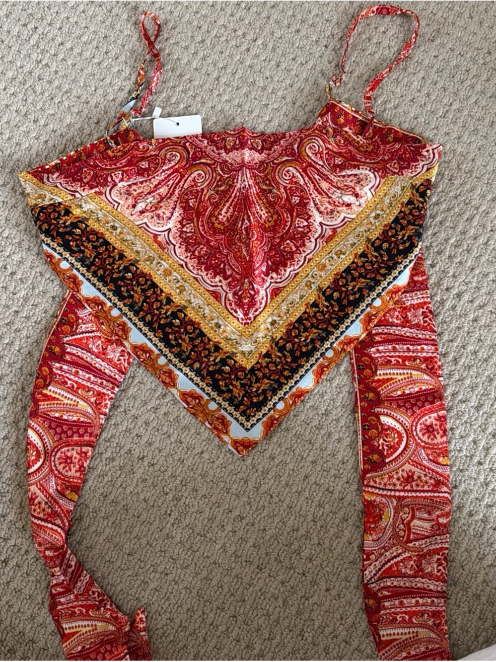 Red Paisley Bandana Tie-Front Crop Top